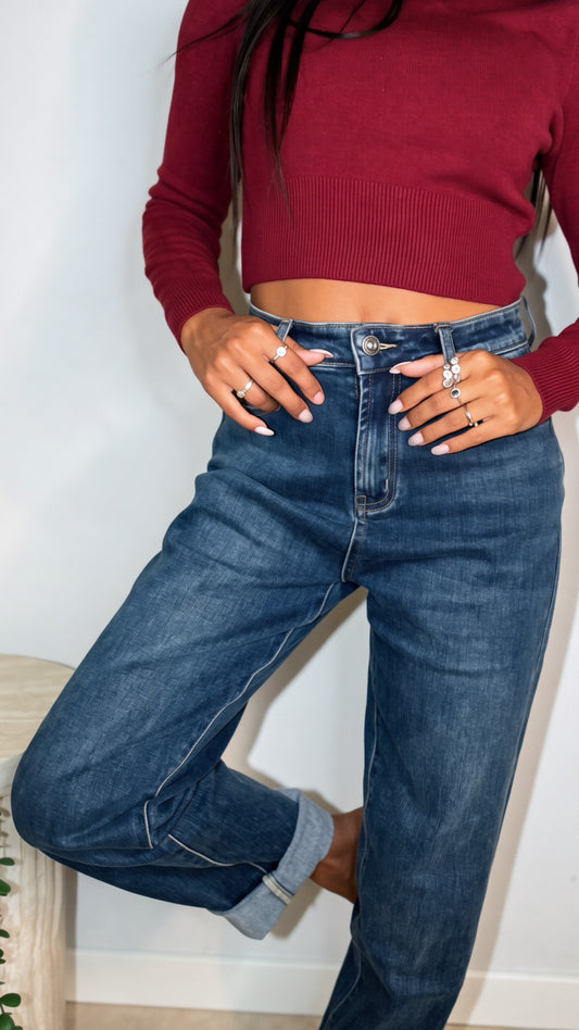 Jeans a Vita Alta Gamba Dritta