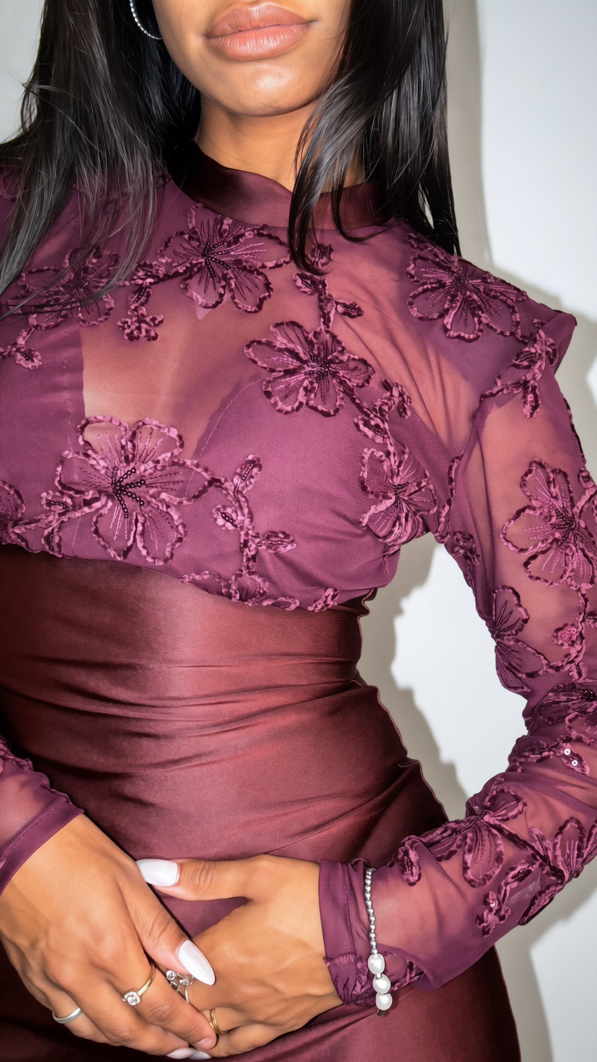 Vestito in Pizzo Bordeaux